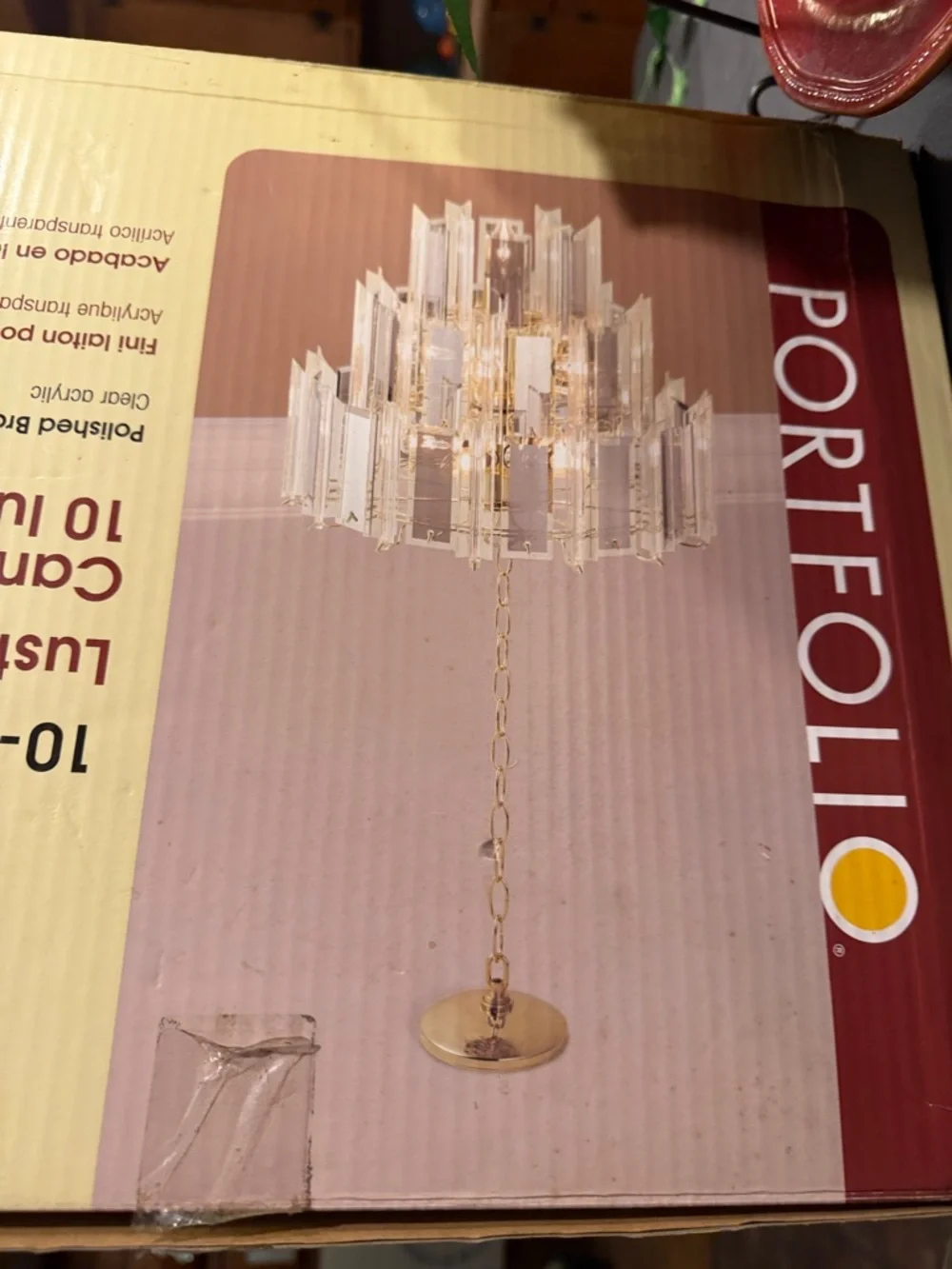 Portfolio Polished Brass 10-Light Chandelier with Clear Acrylic Panels